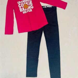 Pink Graphic Tee and Gray Leggings Set